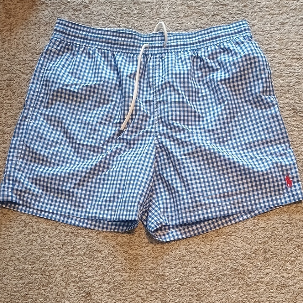 Ralph Lauren Blue and White Gingham Athletic Shorts